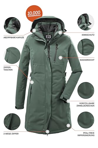 killtec Damen Funktionsparka/Parka mit abzippbarer Kapuze KOW 165 WMN PRK, grüngrau, 36, 37726-000, grün/grau