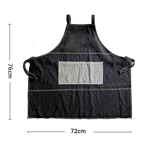 Delantal de Barista Mujer Delantal de Mezclilla Negro Delantal de Vaqueros para Hombres Barbacoa Ajustable con Bolsillos para cocinar Camarero