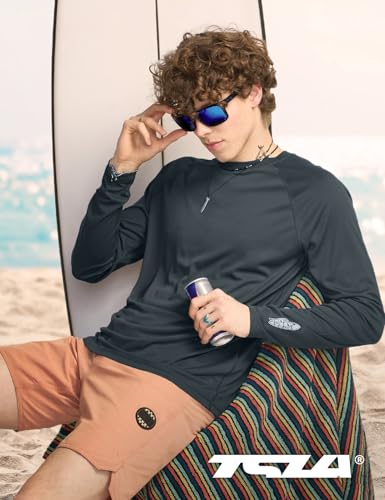 TSLA Men's Rashguard Swim Shirts, UPF 50+ Cool Running Workout Loose-Fit Long Sleeve4