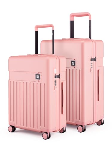 Image of EUME Classic Cabin 55 Cm and Check-in Medium 65 Cm Luggage Trolley Bags for Travel - Set of 2 (Pink Blaze) | Polycarbonate (PC) 8 Hinomoto Wheels Suitcase | Cabin Trolley Bags | Luggage