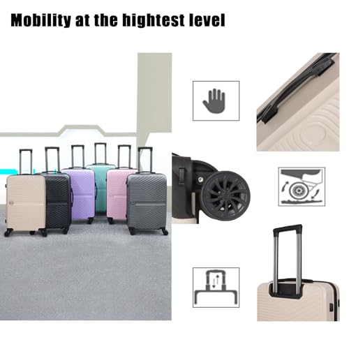 Luggage Set 3 Pieces - Suitcase Set - Carry on Luggage with Wheels - Check-in Luggage - PC + ABS Durable Suitcase Rotating Silent Wheels - 20/24/28 - Beige image 3