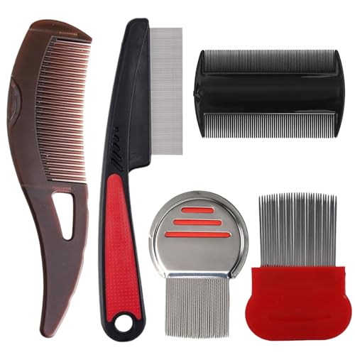 TELAIN 5 pezzi pettine in acciaio inox, pettine a denti fini per la cura del cuoio capelluto, pettine per psoriasi, pettine disintossicante, pettine per pidocchi – Spazzola multifunzionale per la