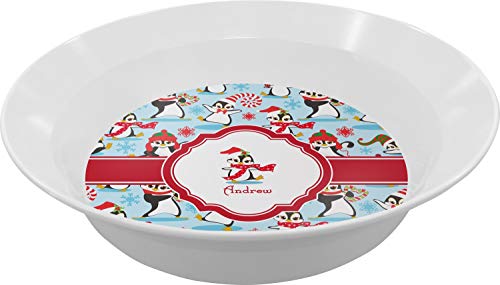 Personalized Christmas Penguins Melamine Bowl - 12 oz