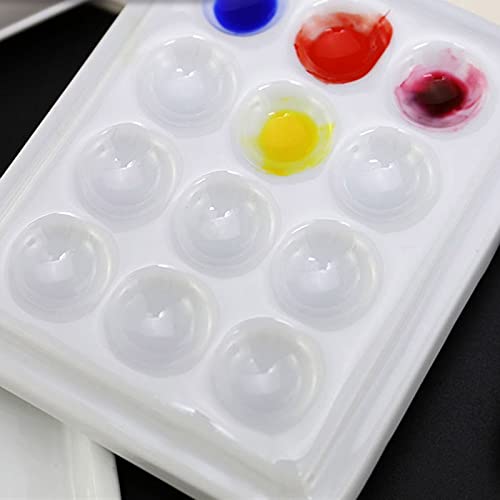 Paleta de cerámica de 12 orificios con tapa de onda para pintores y aficionados a la acuarela 4