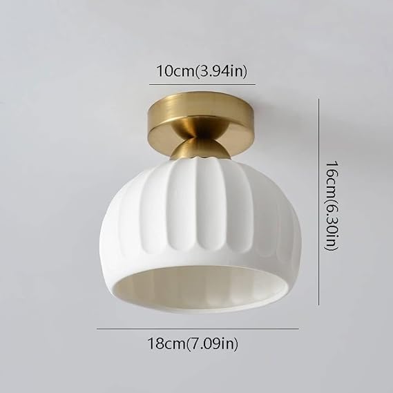 White Mini Ceramic E27 Ceiling Light Fixture - 1-Light Flush Mount for Hallway, Balcony, and Indoor Spaces in Japanese Style(Gold)