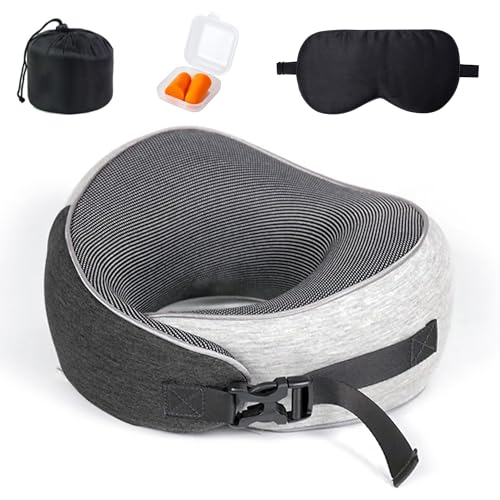 Travel Neck Pillow - Memory Foam Neck Pillow for Airplanes, Car and Office | 360 Degree Neck Support | Breathable & Lightweight Pillow, Ideal for Adult and Kids | with Ear plugs,bag, Eye Mask