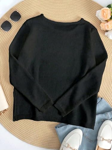 Image of Urchics Womens Casual Sweater Women's Casual Loose Letter Print Long Sleeve Knitted Pullover
