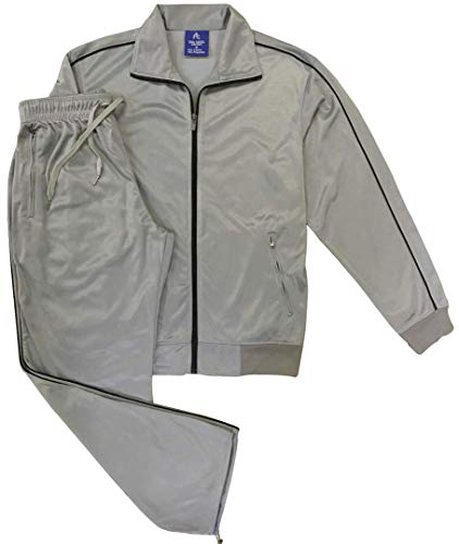 Men Classic Activewear Spring TrackJacket Trackpants Tracksuit Outfit (Grey, 2XL)