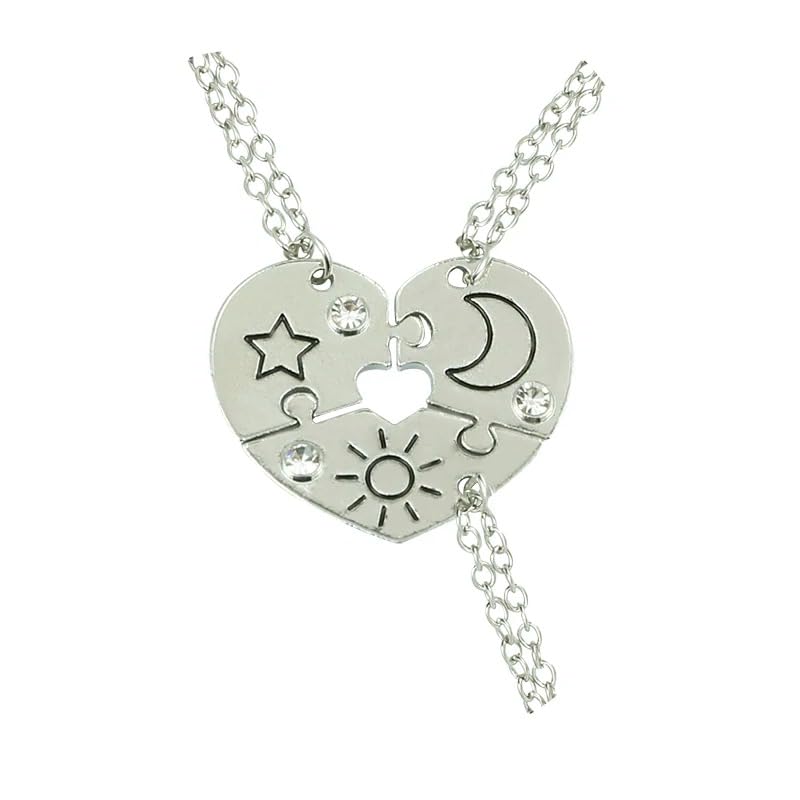925 Sterling Silver 3 Pcs Set Sun Moon Star Pendant Necklace Best Friend Bff Friendship, Best Friend Necklaces BFF Friendship Necklace For Women