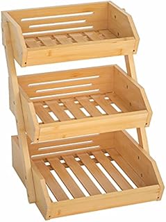 CALM COZY 3-Tier Bamboo Fruit Basket Bowl Holder, Bread Fruit Storage Basket Wooden Vegetable Rack for Kitchen Countertop