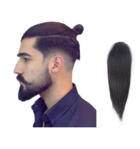 3 Colors Men's Invisible Forehead Human Hair Extensions Clips in Quiff Backwards Top Knot Undercut Hairpieces (35cm Natural Black)