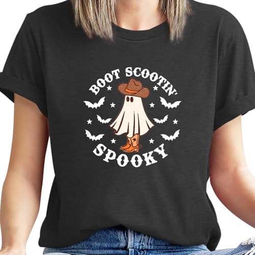 Halloween Spooky Shirt for Women Ghost Tshirt Boot Scootin Spooky Shirt Casual Fall Vintage Shirts2