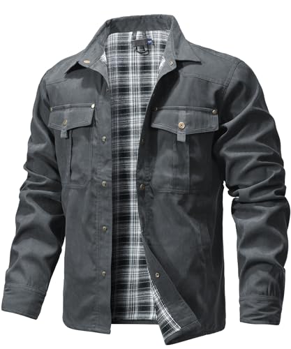 Men's Shirt Jacket Shacket with Flannel Lined Casual Snap Button Overshirt Western Cowboy Jackets Fall Clothing