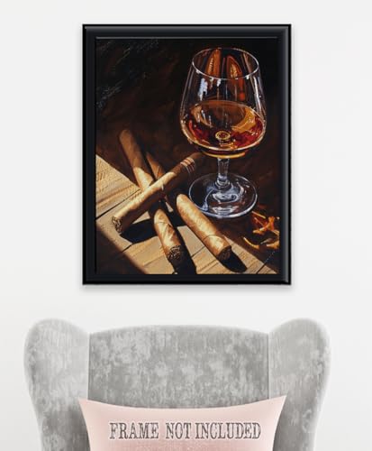 Brandy And Cigars Art-16"x20" Stretched Canvas Poster-Elegant Cigar Room Decor for Man Caves, Kitchens, & Bars- Aesthetic Painting with Cuban Flair-Perfect Sip and Smoke Ambiance for Cigar Aficionados - Image 6