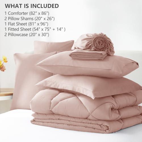 Image of CozyLux Full Size Comforter Sets Dusty Pink - 7 Pieces Bed in a Bag Full, Luxury Soft Bed Set for All Seasons, Bedding Set with Down Alternative Comforter, Sheets, Pillowcases & Shams