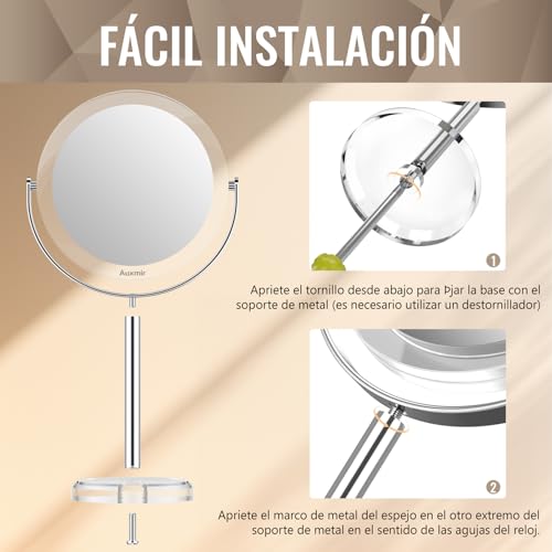 Auxmir Espejo Maquillaje con Aumento 20X / 1X, Espejo de Mesa Baño Doble Cara, Giratorio 360°para Maquillaje, Afeitado, Depilación Cejas y Cuidado Facial - imagen 5