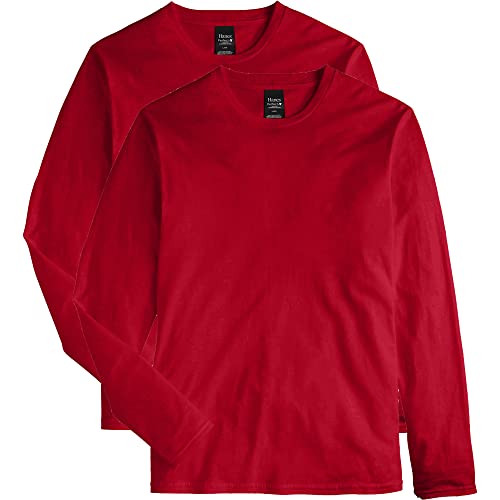 Hanes Men's Long Sleeve Nano Cotton Premium T-Shirt (Pack of 2), Deep Red, Small - image 1