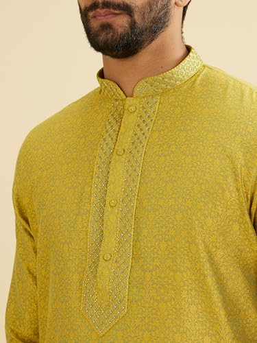 Image of Manyavar Men's Art Silk Blend Jacquard Kurta Set (2pcs)