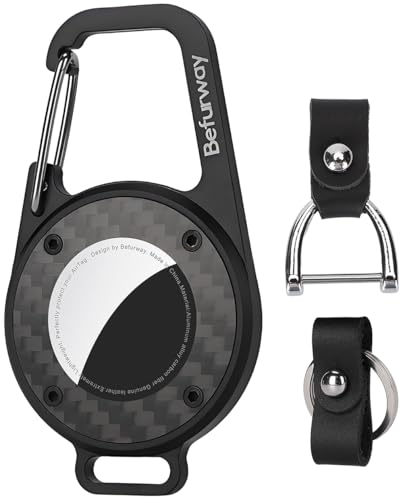 Metal Keychain Holder Compatible with Apple AirTag - Premium Leather & Carbon Fiber Case with Secure Locking Carabiner | Anti-Loss Key Ring for Car Keys, Luggage, Backpack, Pets, Travel