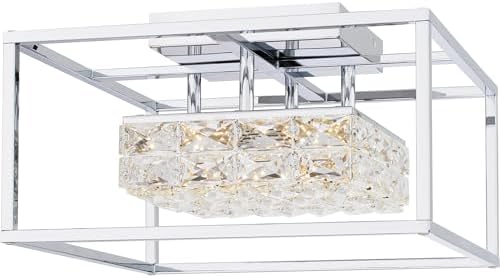 Quoizel Platinum Dazzle Modern Crystal-Glass LED Semi-Flush Ceiling Light, 16 Inch Polished Chrome Chandelier, 25W, Close to Ceiling Light Fixtures for Kitchen, Bedroom, Foyer, Office or Entryway