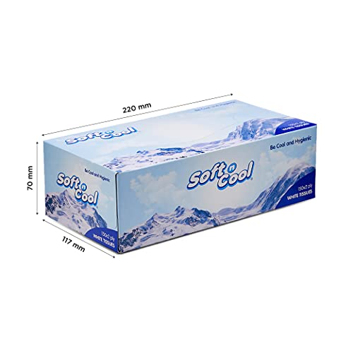 Image of Soft N Cool 2 Ply Facial Tissue Box | Car Tissue | Pack of 5 (150 Pulls Per Box, 750 Sheets) |100% pure, natural virgin paper - Ultra Soft, Absorbent Travel Essential | Made in Dubai (U.A.E)