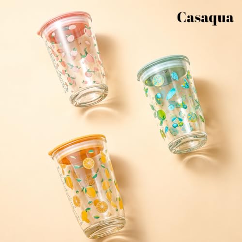 Image of Glass Tumbler with Lid and Straw - 420ML, Set of 1, Travel Coffee Sipper Mug Leakproof for Juice Cocktail Iced Tea Smoothie Hot Cold Drink Cup (Receiving Random Color)