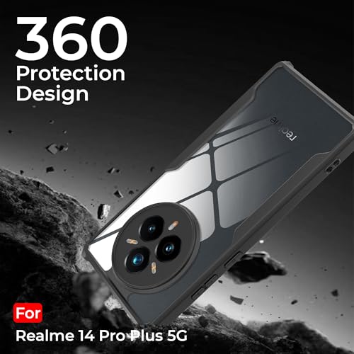 Image of A rtistque Clear Hard Transparent Acrylic Armor Anti-Drop Shockproof TPU Edge Back Cover Case for Realme 14 Pro Plus - Black