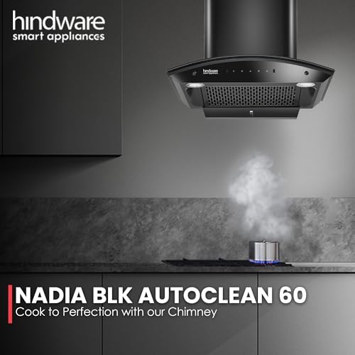 Image of Hindware Smart Appliances | Nadia IN 60 cm Chimney | 1500 CMH |Curved Glass | Filterless | Auto Clean | Touch Control, Motion Sensor | 10 Yrs Warranty on Motor & 2 Yrs on Product (Black)