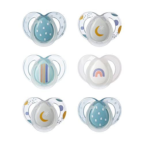 Image of Tommee Tippee Nighttime pacifiers, 6-18 months, 6 pack of glow in the dark pacifiers with symmetrical silicone baglet