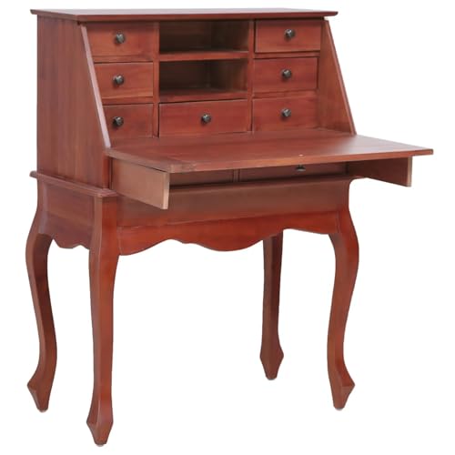 Tidyard Escritorio Secreter Vintage de Madera Maciza de Caoba con 9 Cajones y Tablero Abatible para Organización de Proyectos y Correspondencia Modelo YFXLRZJ-283841ES