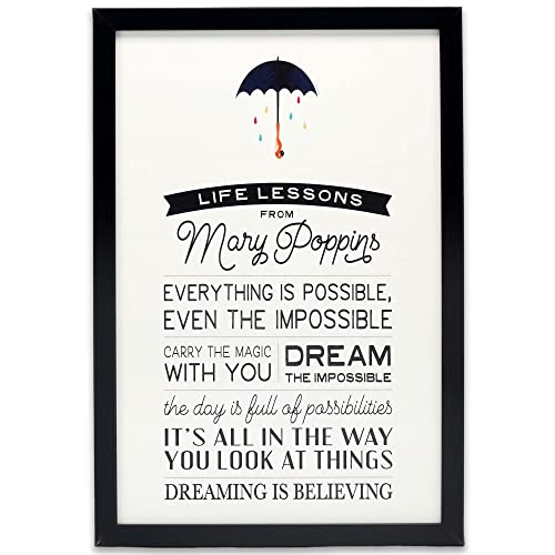 Disney Mary Poppins Inspirational Quotes Framed Wood Wall Decor - Charming Mary Poppins Picture for Office Living Room or Bedroom