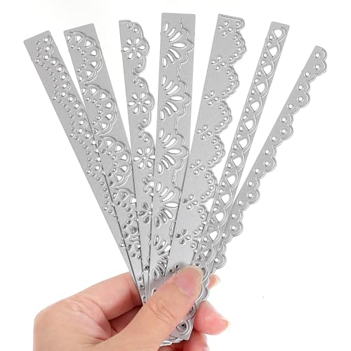 7Pcs Lace Border Cutting Dies Set Precision Carbon Steel Metal Die Cuts for Card Making Vintage Flower Edge Embossing Stencils Templates for Scrapbooking Album DIY Craft Paper Decor