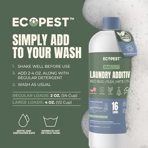 Image of BugOut! Laundry Additive - Natural Detergent Booster for Bed Bug, Mite, Flea, Tick & Carpet Beetle Treatment | Plant-Based Killer, Made with Fabric-Safe Soap | Works in Hot and Cold Wash (32 Oz)