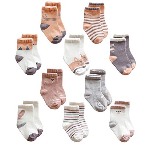 Toddler Girls Boys Crew Cotton Socks Baby Cartoon Ankle Socks 10 Pack, Assorted Color, 1-3 Years