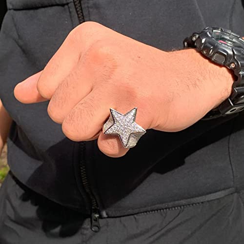 Iced Out Star Pinky Ring-18K Golden or White Golden Plated Hip Hop 5A+ Simulated Diamond Ring for Men Women-Size 7,8,9,103