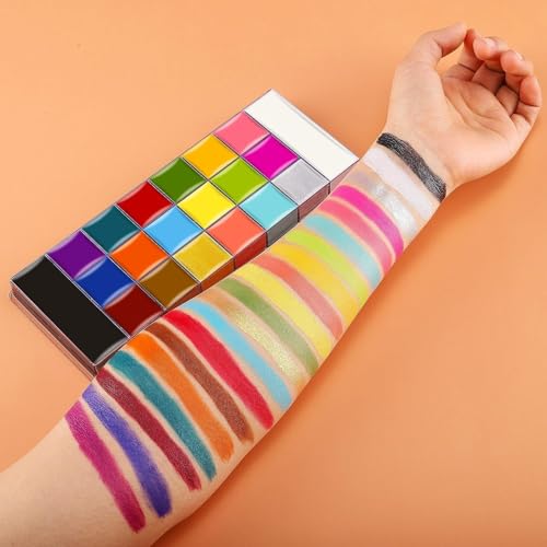 Image of Face Paint Makeup Palette Professional 20 Colors Body Paint Oil Halloween Cosplay Party Stage Fancy Painting Kit Non Toxic Palette Come With 15 Artist Brushes