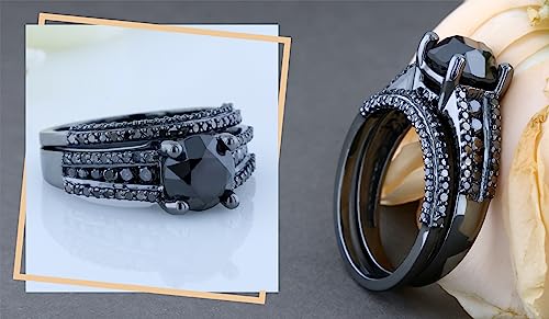 Dazzlingrock Collection Round Black Diamond Engagement Ring Band Set for Women (3.2 ctw, Color Black, Clarity Opaque) in Black Plated Sterling Silver4