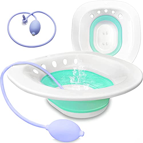 Image of RUGUO Sitz Bath for Hemorrhoids - Sitz Bath for Toilet Seat - Foldable Sitz Bath for Postpartum Care, for Soothes Hemorrhoids & Perineum, Cleanse Vagina & Anal（Blue Accessories）