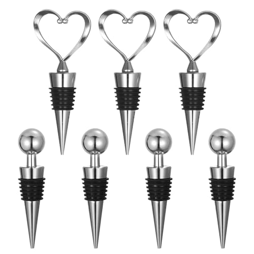 TRKETK 7 Pcs Wine Bottle Stoppers, Beer Bottle Sealer Reusable Wine Bottle Stoppers Bottle Saver Sealer Wine Corks for Wine Champagne Prosecco Beer Spirits Collection Gifts (Silver)