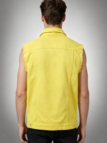 Image of Men's Sleeveless Ripped Denim Vest Casual Slim Fit Button Down Jeans Vests Jacket