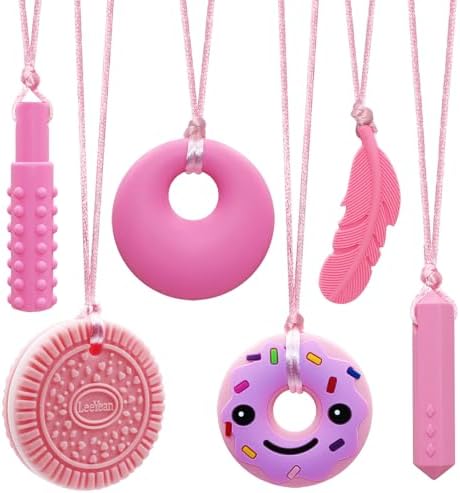 Chew Necklace for Sensory Girls, Silicone Chewy Necklaces for Kids with Autism, ADHD, SPD, Chewing, Oral Motor Therapy Toy