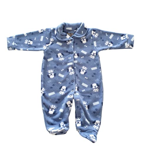 Macacão Estampado de Soft Quentinho, Fofo e Confortável (Azul Cachorro, P)