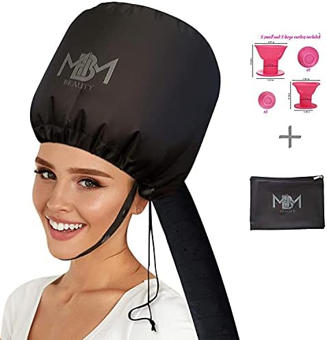 Bonnet Hair Dryer Attachment-W/ 10 Silicone Hair Curlers-Extra Large Adjustable Soft Hooded Hair Dryer Bonnet With Extra Long Hose For Drying,Styling,Curling&Deep Conditioning Fits All Head&Hair Sizes