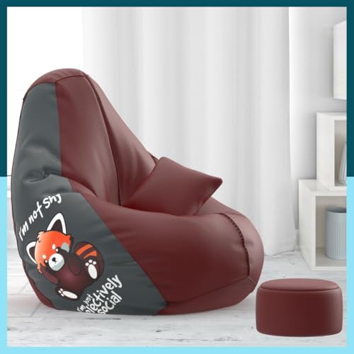 Biggie Bean Bag Cover 4XL Bean Bag with Free Cushion and Footrest - Official : CozyCharm Combo (Matching Color : Printed, I am not Shy - Maroon Grey)-image-26