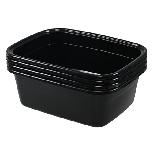 Wakikini 12 Quart Plastic Wash Basins, Rectangular Plastic Washing Pans, Black, 4 Packs