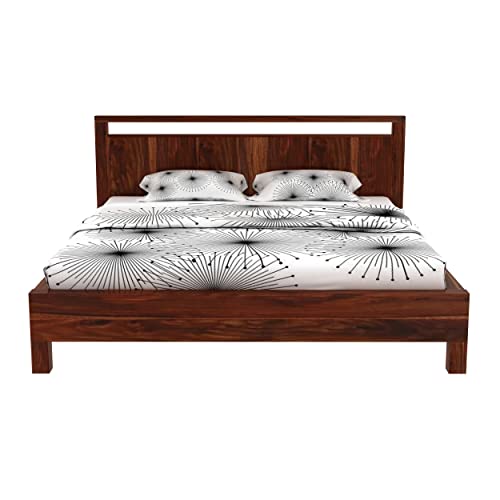 Image of Solid Wood King Size Bed for Bedroom | Wooden Furniture Crafted from Premium Sheesham Wood | Elegant Bedroom Double Bed Without Storage | Brown Finish (83.75X78.75X41.3 Inches)