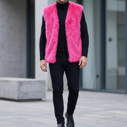 Image of Colf Men's Winter Sleeveless Faux Fur Vest Short Coat | Mens Faux Fur Jacket, Short Coat , Sleeveless Waistcoat, Winter Overcoat, Fluffy