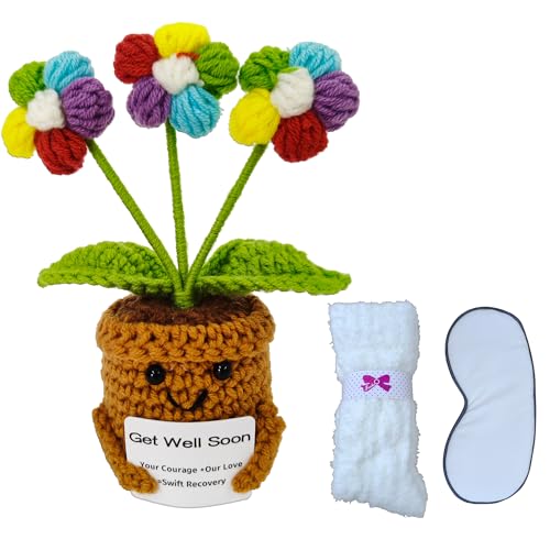 TZFDPCSD Get Well Soon Gift Handmade Crocheted Flower with Heartwarming Message - After Surgery Recovery Gifts Get Better Care Package Encouragement Box for Sick Friends
