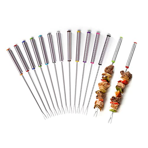 AMACOAM Fonduegabeln Edelstahl Käsefondue Gabeln Spülmaschinenfest Fondue Gabeln 24 cm Spieße Fondue Gabel mit Hitzebeständigem Griff für Käse Fleisch Obst Schokolade Springbrunnen Käsegabeln 12 Stück