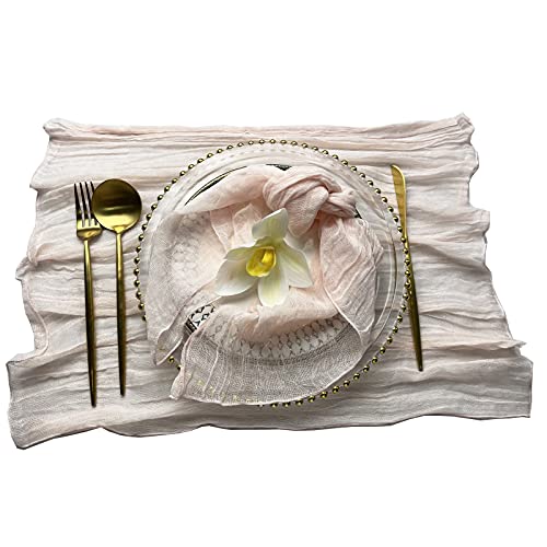 Ehldekol Cheesecloth Gauze Napkins With Wrinkled, Set Of 10, Over Sized 19.5X19.5 Inches, Weddings Decorative Napkins, Hand Dyed 100% Cotton Napkins (Blush Pink, Napkin) #TOP4